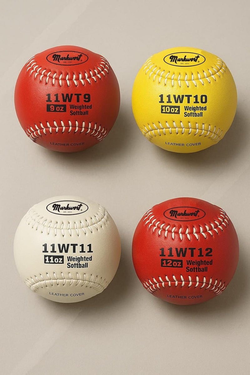 Markwort 11" Leather Softball Weighted Training Set – 9 oz, 10 oz, 11 oz, 12 oz - Image 2